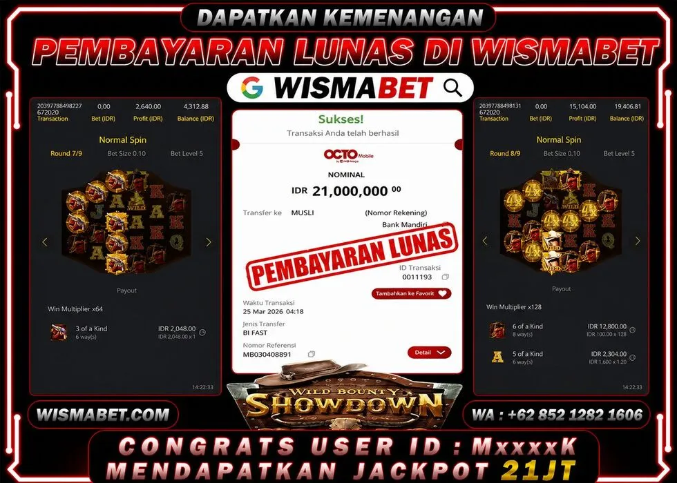 Wismabet - BUKTI KEMENANGAN Wild Bounty Showdown Rp21,000,000,- LUNAS